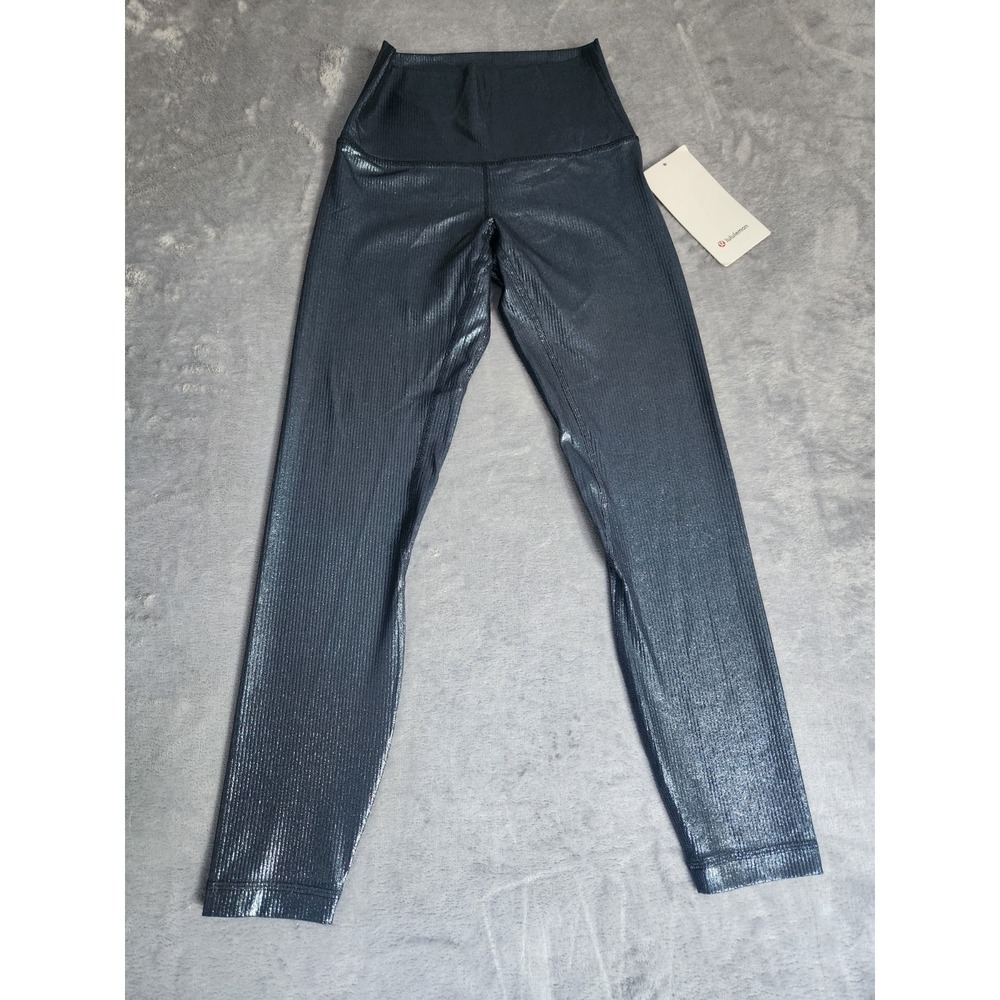 New 4 Lululemon Align HR Rib Pant 25" Shine Legging RARN Blue Foil Women's NWT